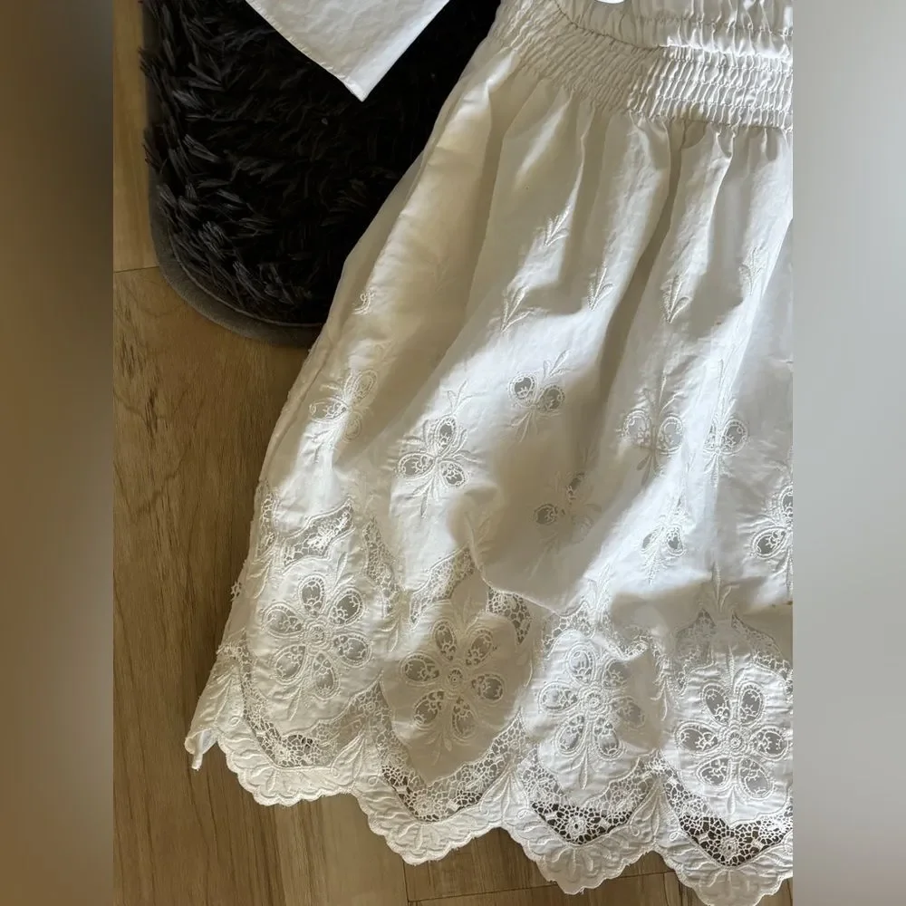 Self-Portrait Off Shoulder Cotton Broderie Tunic Dress